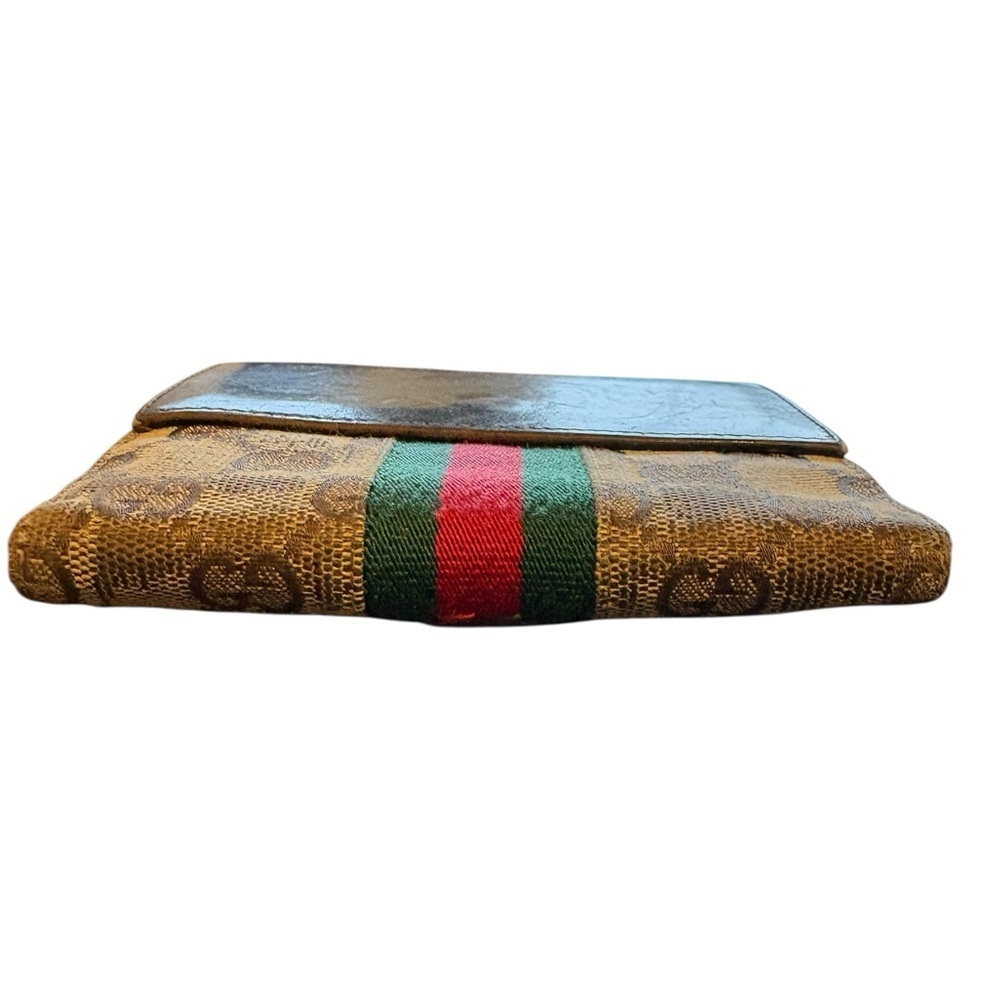 Vintage Gucci Beige Monogram Wallet with Black Leather and Red-Green Stripe - Picture 5 of 13